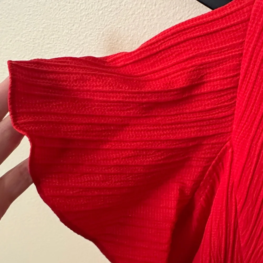 Sandra Darren Red Midi Dress with Ruffle Sleeves - Picture 3 of 5
